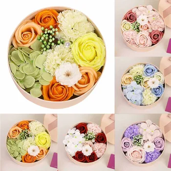

Valentine's Day DIY Soap Flower Gift Rose Box Bouquet Wedding Home Festival Gift Soap flower round gift box Artificial flowers