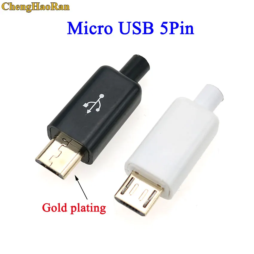 ChengHaoRan 100 набор микро-usb 4Pin 5Pin Мужской Разъем Черный Белый Сварочные данные OTG линейный интерфейс DIY кабель аксессуары