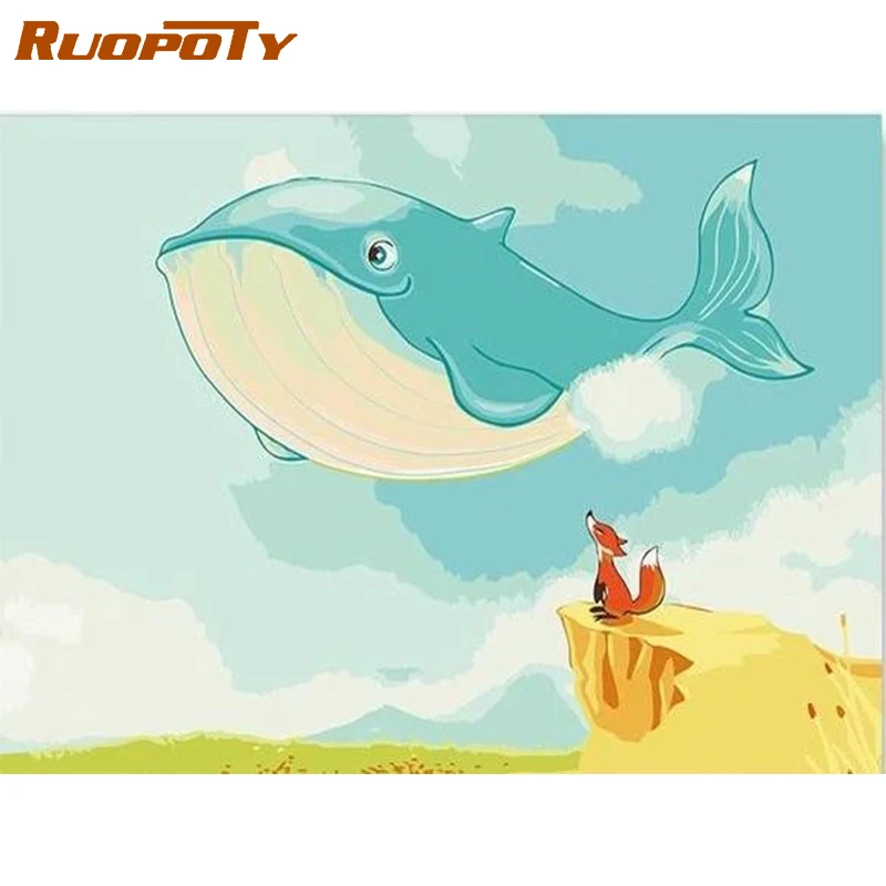 Картина по номерам RUOPOTY животные с голубым Китом масляные краски сделай сам для