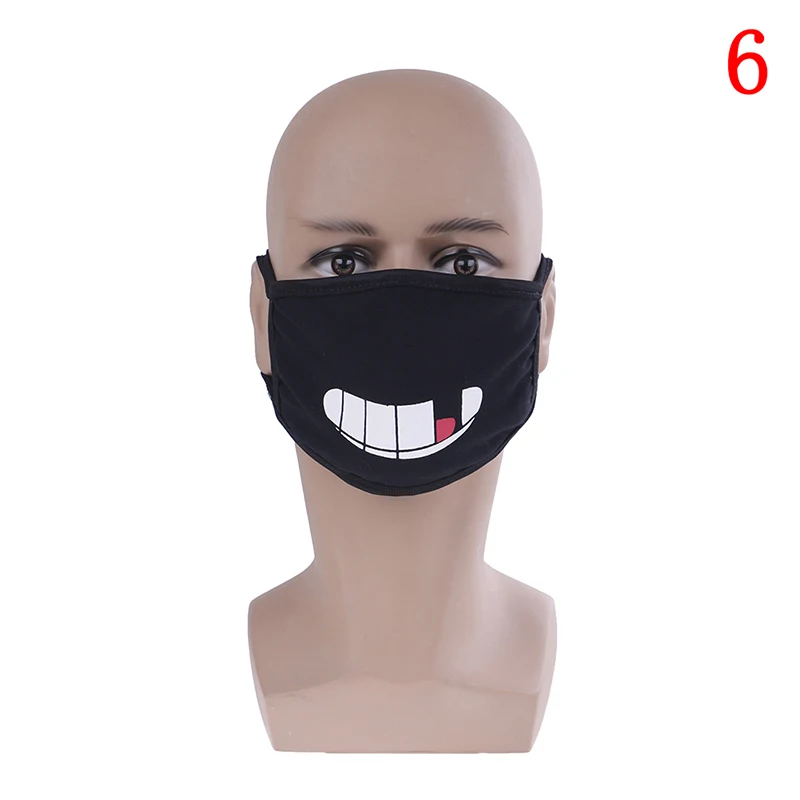 1 шт. Аниме хлопок Пылезащитная маска для лица Смешные зубы буквы рот черные маски унисекс мультфильм хлопок Половина маска для лица Черный - Цвет: 6