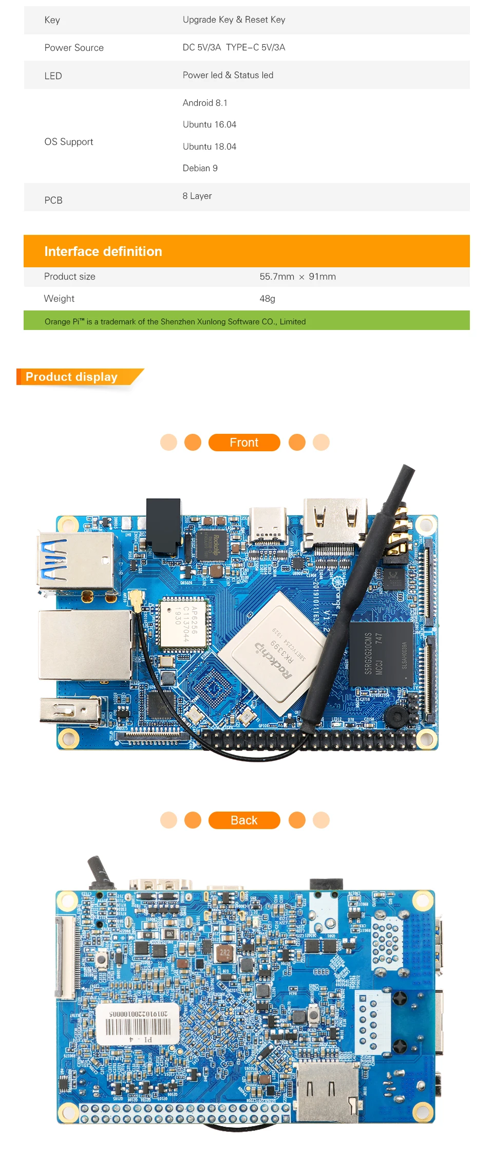 Orange Pi 4 4 Гб DDR4 Rockchip RK3399 двухъядерный Cortex-A72+ четырехъядерный Cortex-A53 макетная плата Поддержка Android, ubuntu, debian