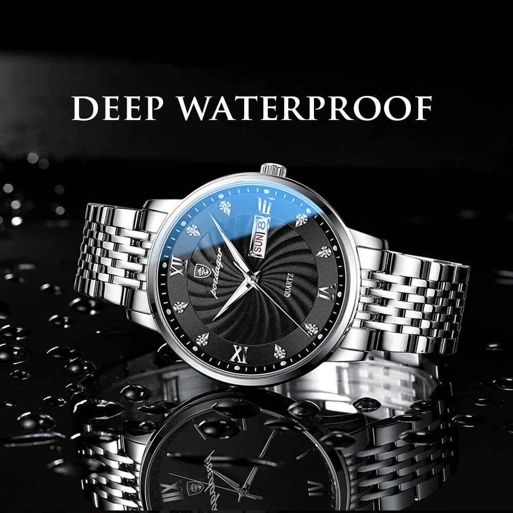 POEDAGAR 2022 Fashion Watch Men Stainless Steel Top Brand Luxury Waterproof Luminous Wristwatch Mens Watches Sports  Quartz Date 3
