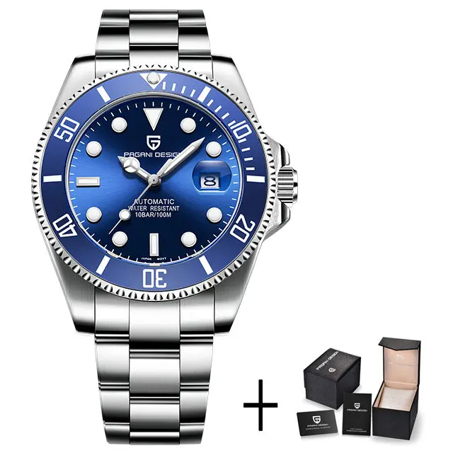 PAGANI Роскошные брендовые дизайнерские мужские часы Автоматические черные часы мужские водонепроницаемые деловые спортивные механические наручные часы из нержавеющей стали - Цвет: blue B