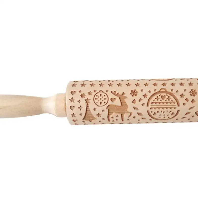 Christmas Rolling Pin Dough Wooden Christmas Embossing Rolling Pin Stick Baking Pastry Tool Christmas Decoration for Home
