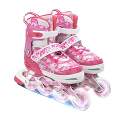 Children Inline Pink Roller Skates Inline Skating Shoes Adjustable Sneaker Flash Pu Wheel Patines Sport Shoes