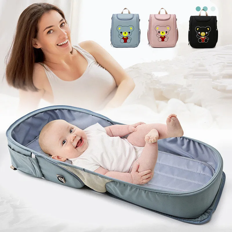 

Foldable Baby Bed Large Capacity Lounger Infant Cot Newborn Changing Diaper Backpack Mummy Time Nursery Crib For Outdoor Travel