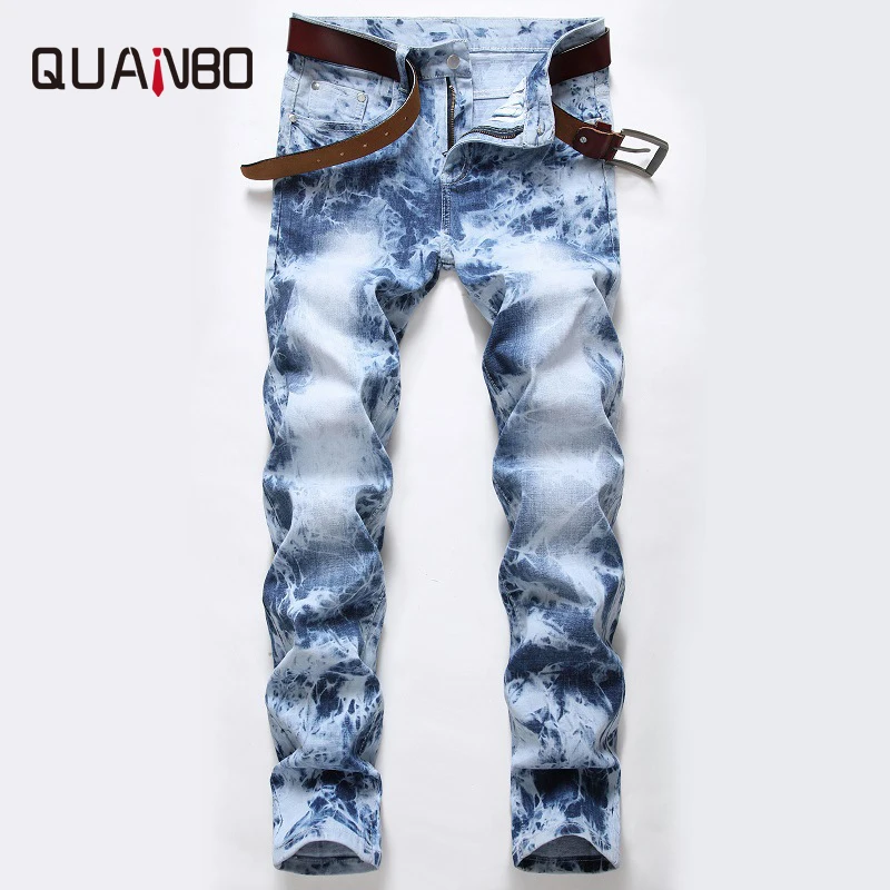 QUANBO Men's Light Wash Straight Regular Slim Fit jeans fashion Distressed Stretch Jeans Pants Plus Size Denim Trousers QUANBO Men's Light Wash Straight Regular Slim Fit jeans fashion Distressed Stretch Jeans Pants Plus Size Denim Trousers