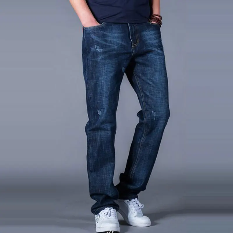 Джинсы мужские новые свободные джинсы мужские длинные прямые брюки эластичные повседневные Большие размеры Тренд Осень и зима толстые брюки
