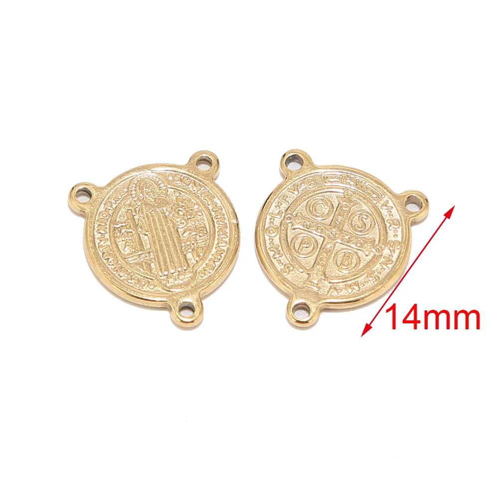 14mm Saint 3 holes Золотистое соединение из нержавеющей стали, святой Бенедикт Дева Мария, медаль, крест, шармы, соединители, медаль, медалья, католикас - Цвет: 14mm Saint 3 holes