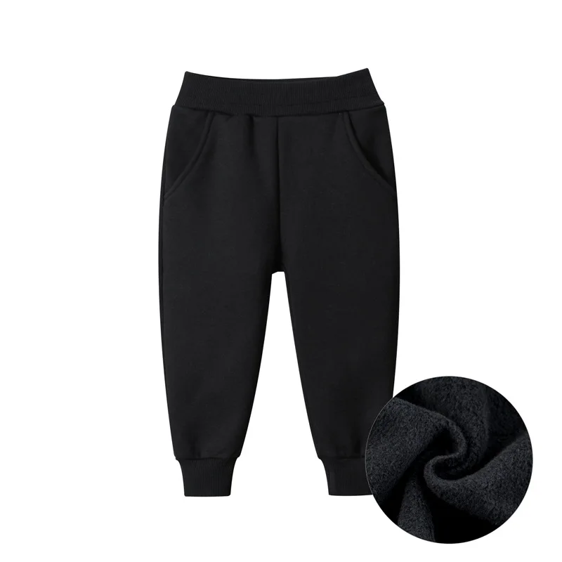 2024 Children Trousers for Boys Autumn Winter Fleece Thickening Solid Blue Black Grey Sport Casual Long Pants for 1-9 Years 4