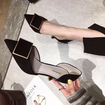 

New high-heeled women's black sexy thin-heeled French girls pointed toe shallow mouth net red hollow single shoes women