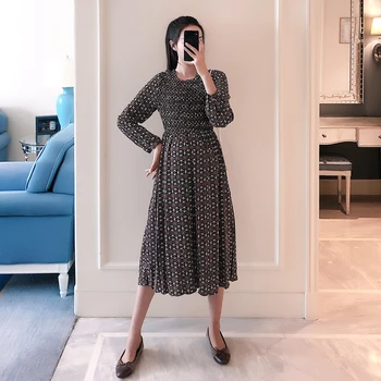 

2020 Spring New Korean Fashion Maternity Dress Vintage Printed A Line Slim Clothes for Pregnant Women Pregnancy Clothing