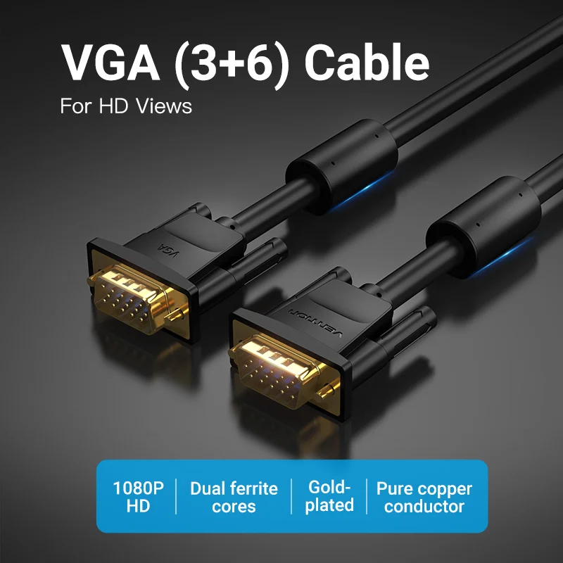 Vga Cable Vention VGA Cable VGA Male to Male Cable 1080P 1m 1.5m 5m 10m 20m Cabo 15 Pin Cord Wire for Computer Monitor Projector