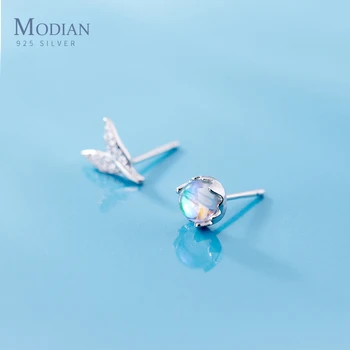 

Modian Rainbow Colorful Round Crystal Mermaid Tail Stud Earring 100% 925 Sterling Silver Charm Romantic Earrings For Women Gift