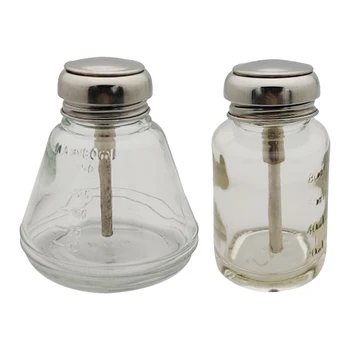 

2Pcs (80ml,180ml) Pro Refillable Push Down Liquid Pumping Bottle Dispenser, Empty Clear Nail Polish Remover Bottles Containers