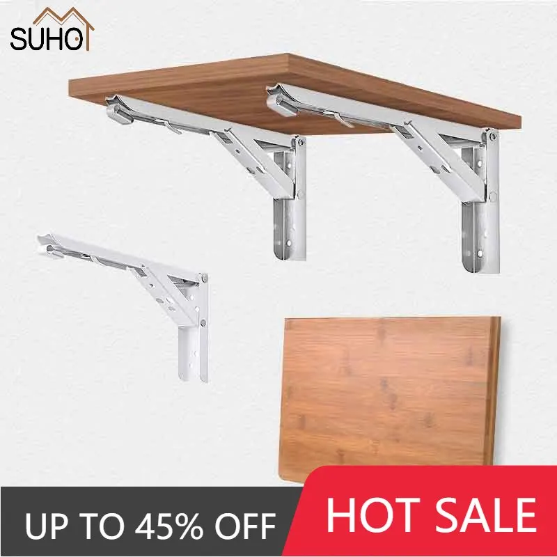 2Pcs Stainless Steel Folding Shelf Brackets Heavy Duty Hard Collapsible Bracket for DIY Space Saving Wall Mounted Work Bench |