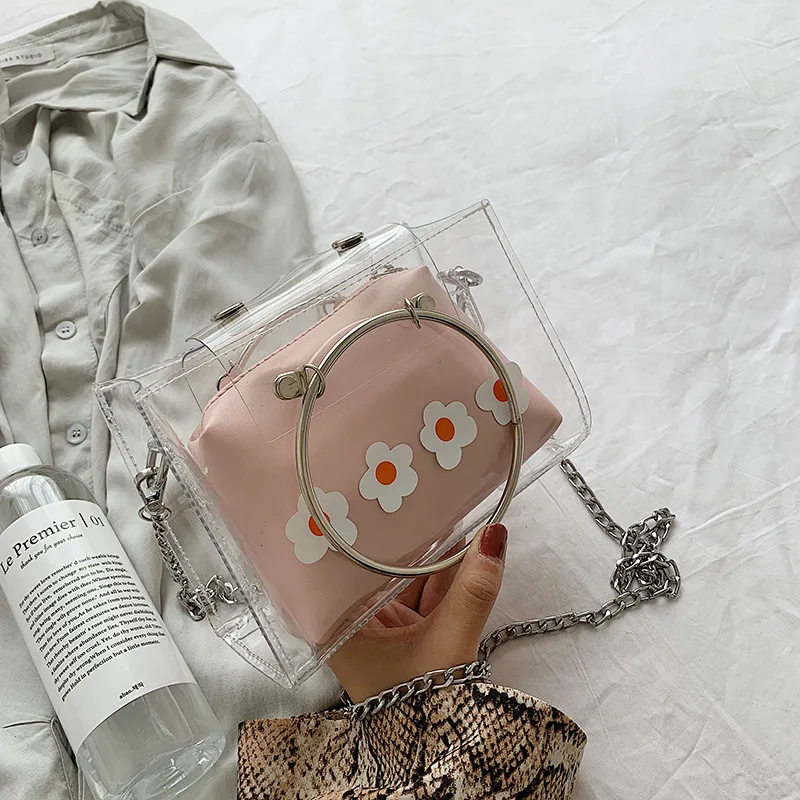 

Gel Bag Women's 2019 Summer New Style Transparent Different Size Bags Versatile Hand Bucket Bag Chain Crossbody Bag