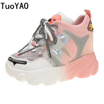 

Korean Women Chunky Sneakers Vulcanize Shoes Fashion New Female White Pink Platform Thick Sole Running Casual Shoe Woman 8cm