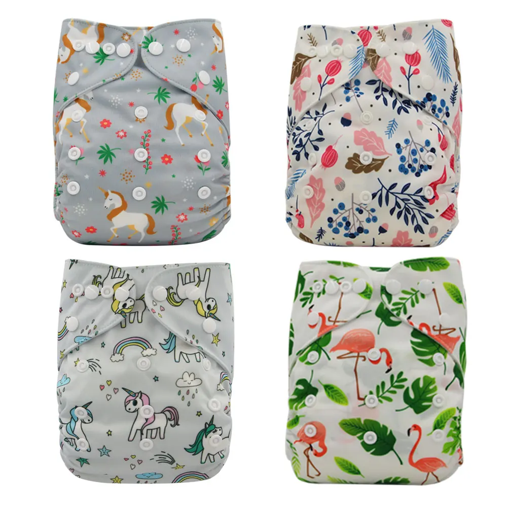 

4PCS/SET Washable Cloth Diaper Cover Adjustable Nappy One Size Couche Lavable Washable Baby Cloth Pocket Diapers