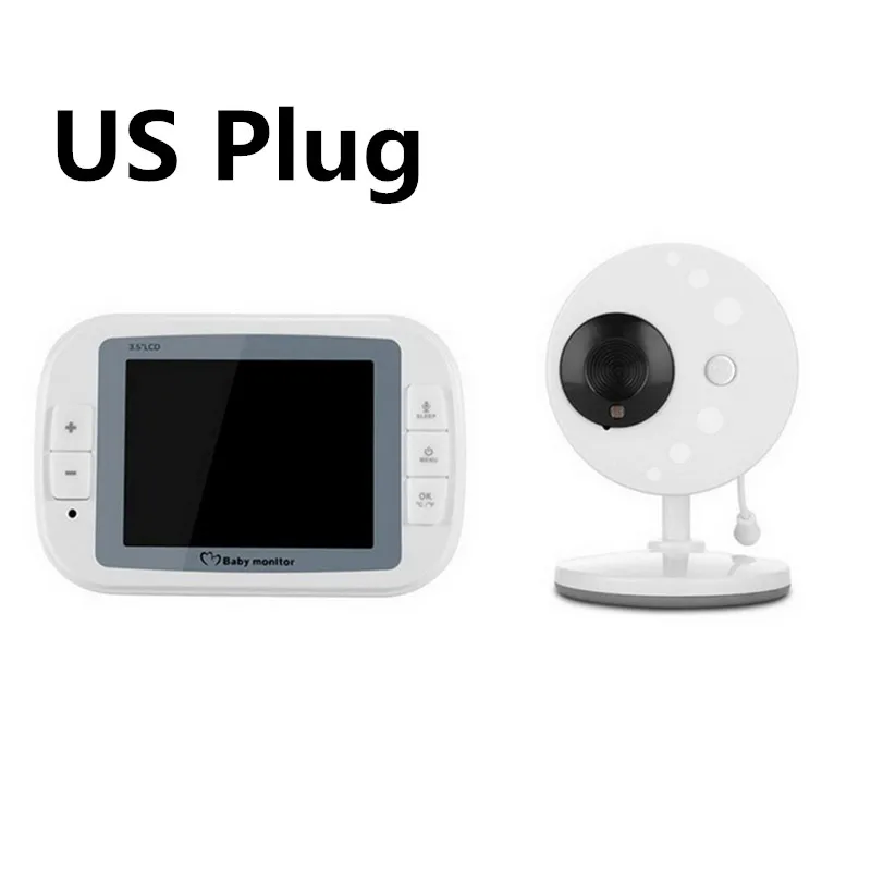 US Plug 3,5 дюймов беспроводной ЖК-монитор для младенца няня контроль температуры Колыбельная 2 способа Аудио ИК ночного видения безопасности температуры камеры - Цвет: US Plug