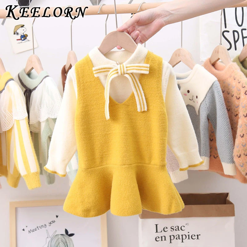 Keelorn Spring Girl Dress Cotton Long Sleeve Children Dresses Solid Dress Set Kids Dresses for Girls Fashion Girls Clothing