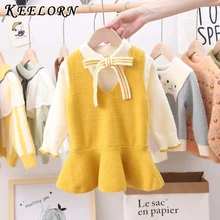 Keelorn Spring Girl Dress Cotton Long Sleeve Children Dresses Solid Dress Set Kids Dresses for Girls Fashion Girls Clothing