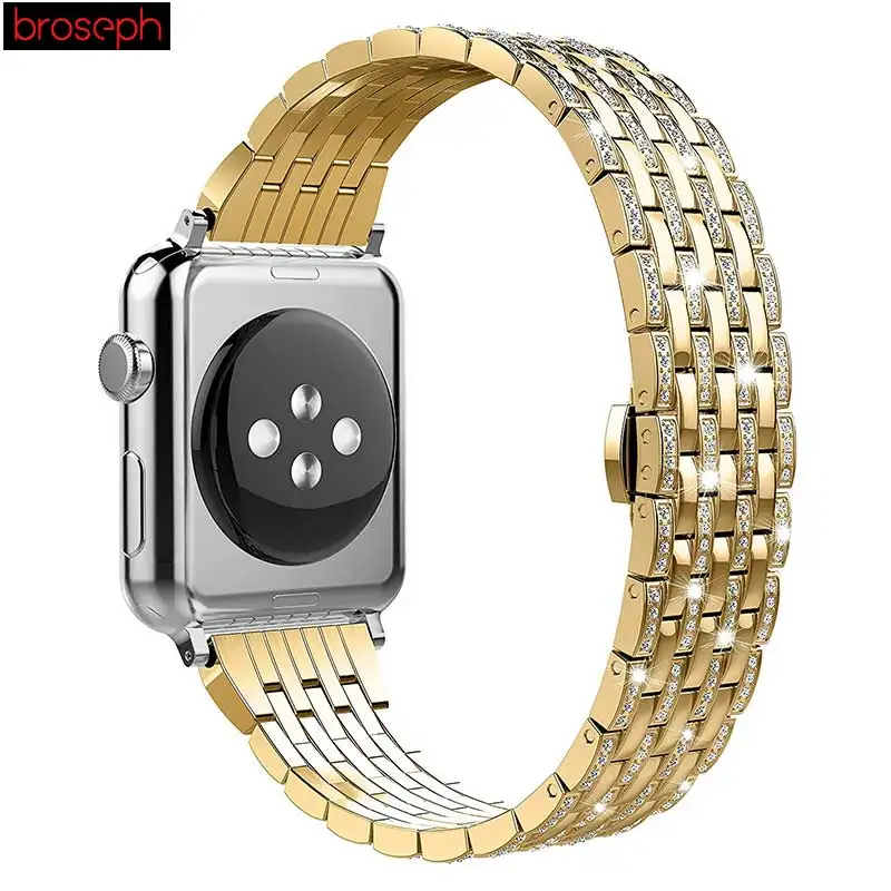 Ремешок для наручных часов Apple Watch серии 3/2/1 38 мм 42 мм рифленая нержавеющая сталь Ремешки для наручных часов iwatch, 4 40 мм 44 браслет