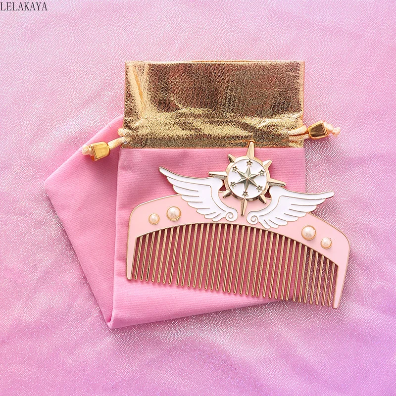

Sailor Moon Card Captor Sakura Magic Comb Anime Action Figure Wing Heart Crown Mini Metal Pink Hair Brush Women Makeup Tool Gift