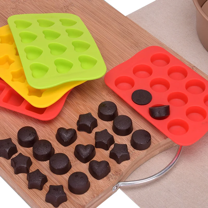 12 Grid Silicone Chocolate Mold Tray Creative Star/Heart/Round/Square Shaped Ice Cube Cake Decoration Tool | Дом и сад