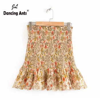 

Woman Skirts A-line High Waist Skirts Vintage Floral-Printed Elastic Waist Pleated Skinny Female Short Skirt 2020 Summer Fashion