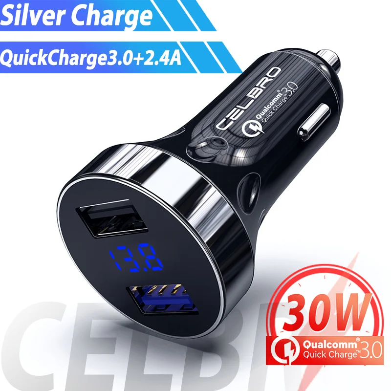 SL QC3.0 with LED Устройство для автомобиля с двумя портами USB Зарядное устройство QC 3,0 4.8A быстрый разъем зарядного устройства мобильного телефона 2 Порты и разъёмы USB адаптер быстрой зарядки грузовой автомобиль с функцией быстрой зарядки - Тип штекера: SL QC3.0 with LED