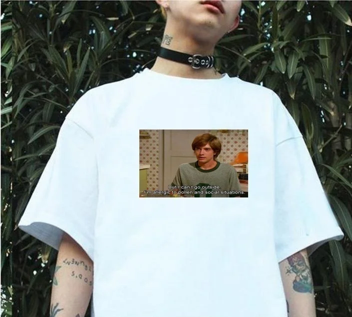 

Fashionshow-JF Allergic to Pollen and Social Situations Letter Printed Graphic Tee Casual Hipster Harajuku Meme Short Sleeves