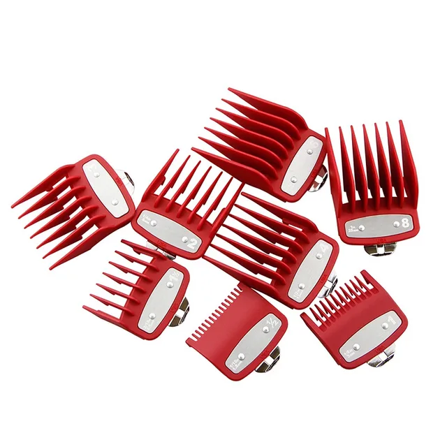 universal hair clipper cutting comb cover, barber shop trimmer protective gear accessory limit comb hairdressing tool 8pcs Red