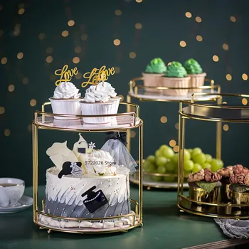 

Creative Double Marble Fruit Plate Cake Stand Modern Living Room Dessert Tray Wedding Dessert Table Display Shelf Storage Tray