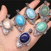 New Vintage Abalone Shell Pendants Charms Elliptical Malachite Amethysts Pendant for Jewelry Making DIY Necklace Accessories 2