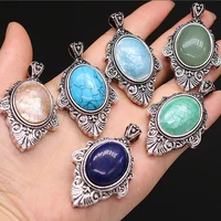 New Vintage Abalone Shell Pendants Charms Elliptical Malachite Amethysts Pendant for Jewelry Making DIY Necklace Accessories 2