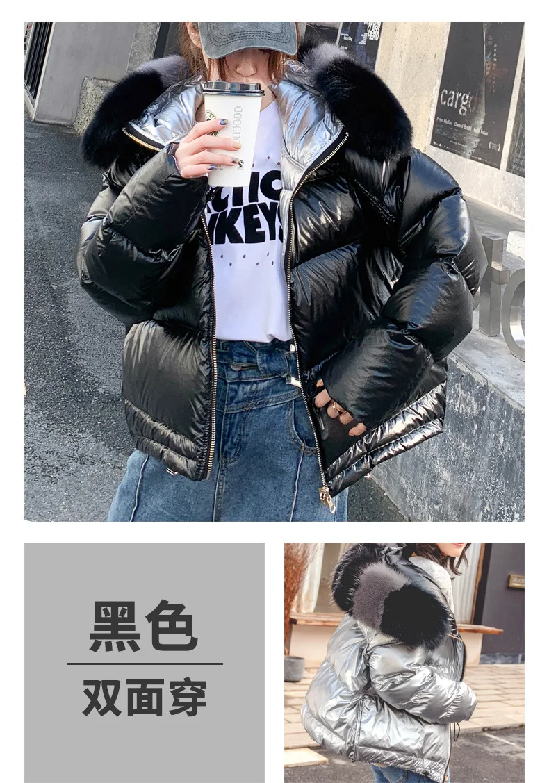 Big Aritificial Fur Parkas Winter Jacket Women Gold Silver Double Side Coat Female Warm Jacket Oversize