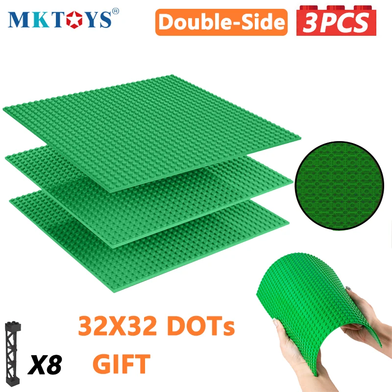 

MKTOYS Classic Baseplate 3PCS Kit 32*32 Studs Upgrade Stackable Double-side Base Plates for Bricks Block Build Plate