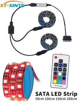 

DC12V SATA Power Supply LED Strip Flexible Light with RF Remote Controller for PC Computer Case 1 to 2 5050 RGB 50/100/150/200cm