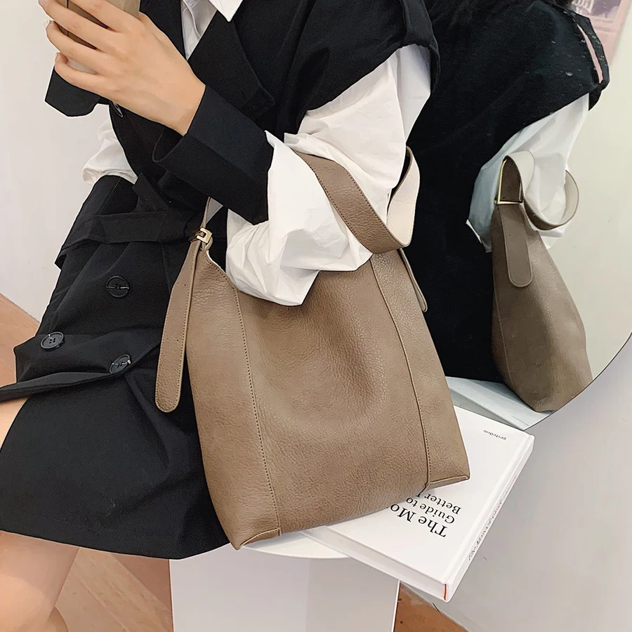 

Soft Pu Leather Bucket Bags for Women 2020 Shoulder Bag Female Luxury Trend Branded Women's Handbag Casual Female Tote Bag