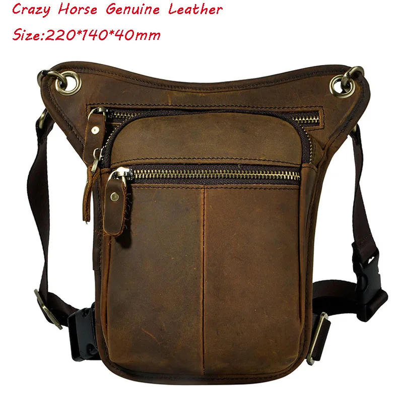 Мужская кожаная сумка Crazy Horse с заниженной талией, поясная сумка на бедро, пояс на плечо, сумка на плечо для путешествий, мотоцикла - Цвет: Deep Brown D