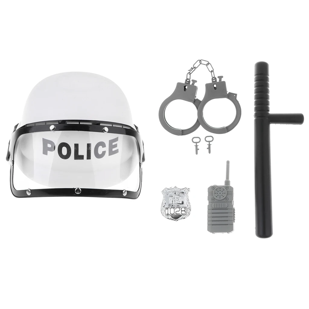 5 pcs Police Role Play Set - Kids Officer Motorcycles Cop Helmet, Badge, Cuffs Pretend Play Boys Fancy Dress Costume Toys