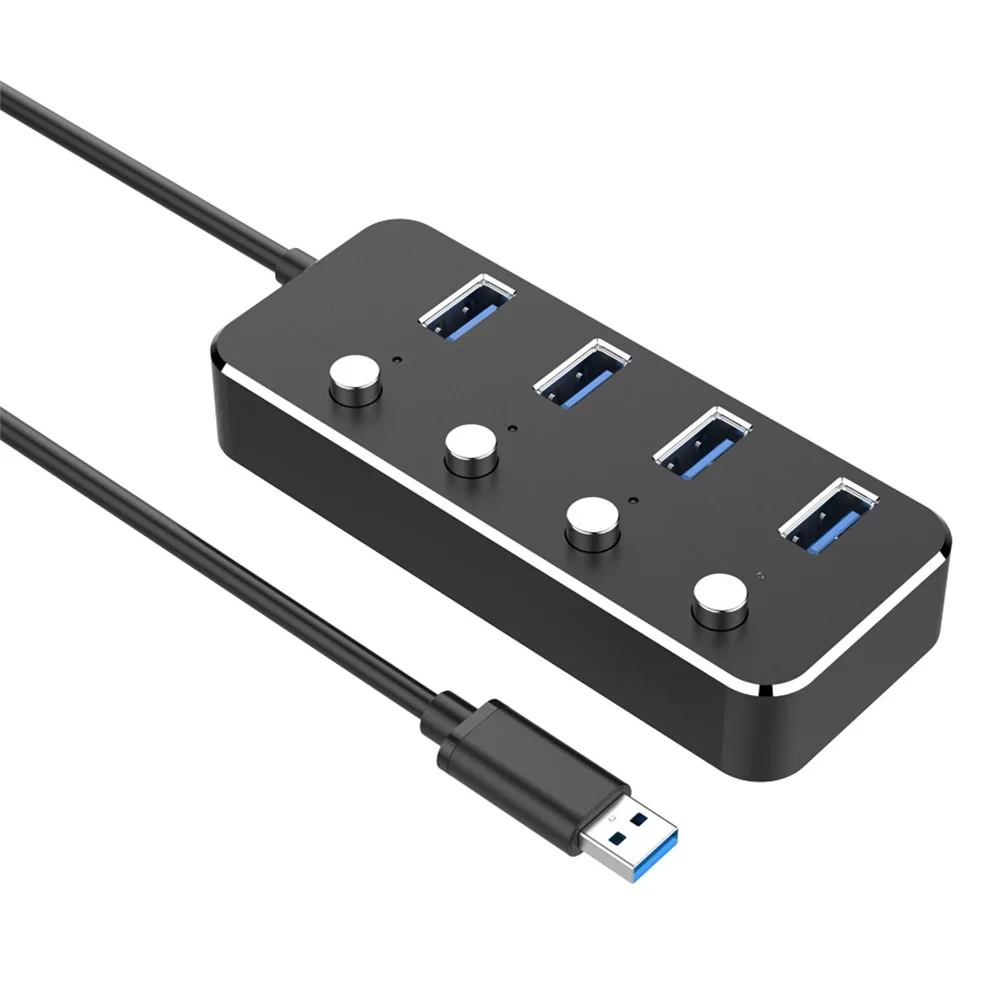 Usb-хаб переключатели светодиодный индикаторы разветвитель ноутбук Тетрадь удлинитель для головок дома высокого Скорость Портативный ПК Универсальный 4-Порты и разъёмы Алюминий из алюминиевого сплава - Цвет: Черный