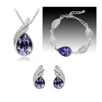 

Best selling Fine jewelry crystal deep purple pendant 925 sterling silver women's wedding necklace bracelet earrings set