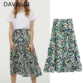 

DAVE&DI summer england style vintage elegant sexy floral print beach midi skirt women faldas mujer moda 2020 long skirts womens