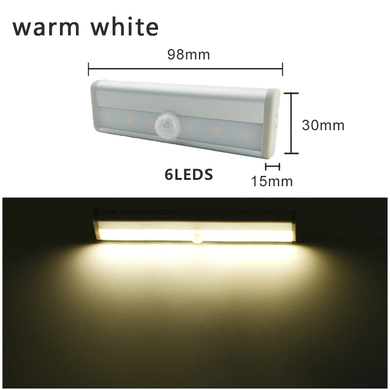 Светодиодная подсветка под шкаф PIR датчик движения лампа 6/10 светодиодный s 98/190 мм шкаф лампа для шкафа шкаф Armario кухонный ночной Светильник - Цвет: Warm White 6leds