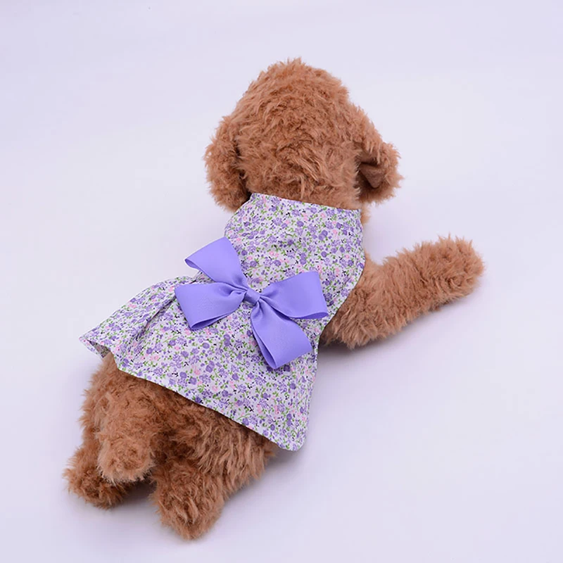 Pet Spring Summer Floral Bow Dog Dress Skirt Print Wedding Dresses For Chihuahua Teddy Yorkie Clothing Dog Dress For Small Dogs
