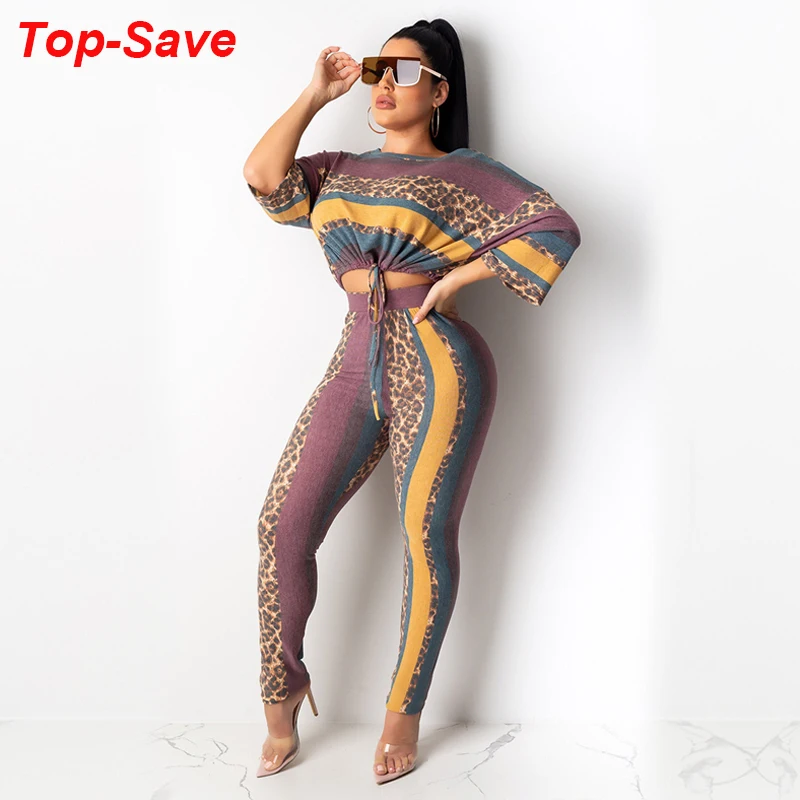

Fashion Leopard Printed Outfits Long Sleeve Pencil Pants Autumn Great Two Piece Sets Plus Size Temperament Track Suits Woman Set