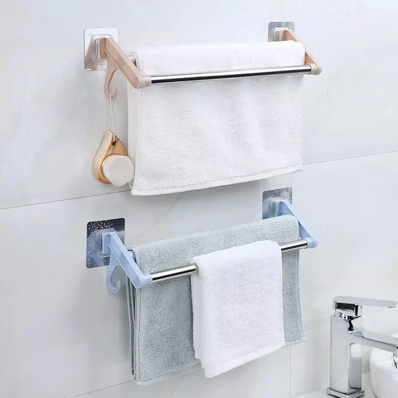 Вешалка для полотенец из нержавеющей стали в Корейском стиле с дырками для туалета, ванной комнаты, двойные полюса, кажущаяся без вискозы