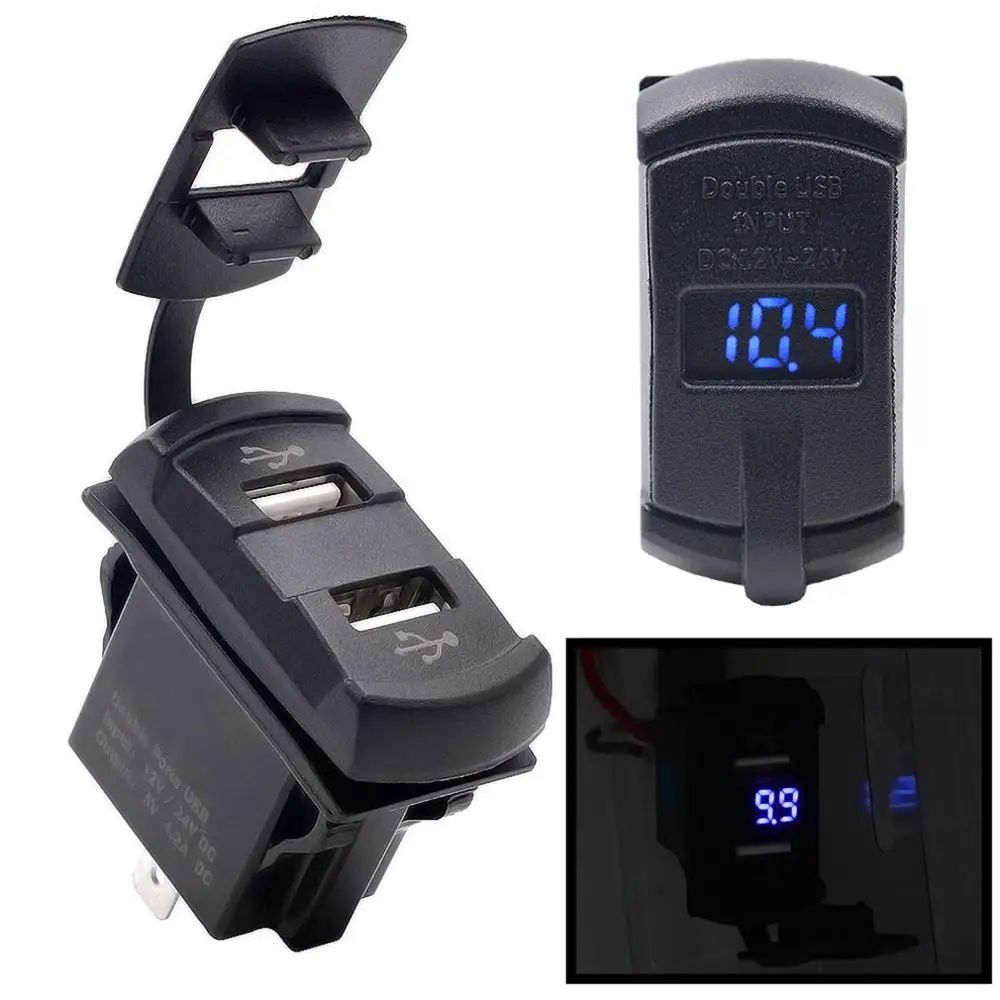 

Motorcycle Modification Mobile Phone Charger Dual Usb Charger With Voltmeter Car 5V 4.2A Waterproof Charger